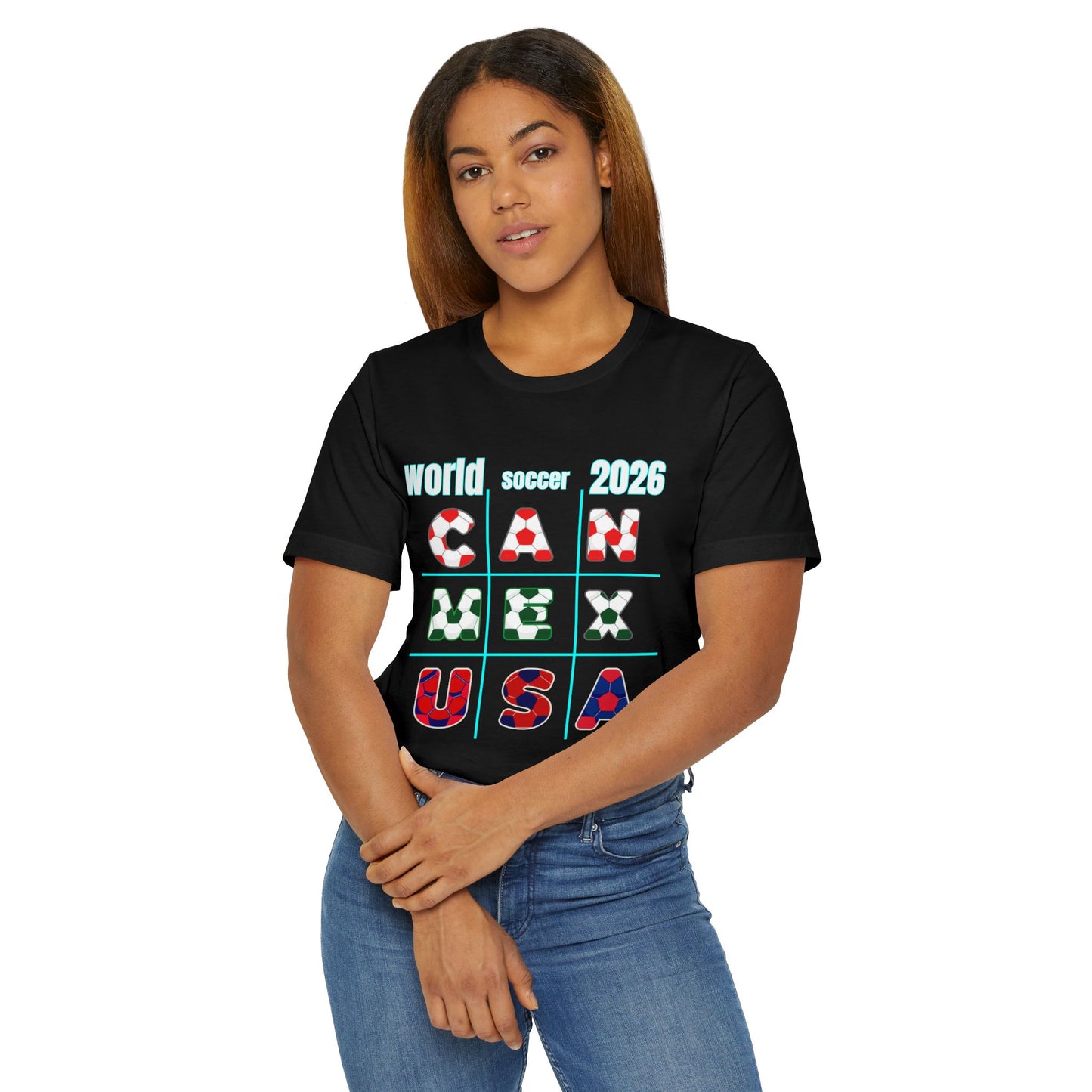 World Soccer 2026 Soccer Ball T-Shirt — USA MEX CAN Fan Tee