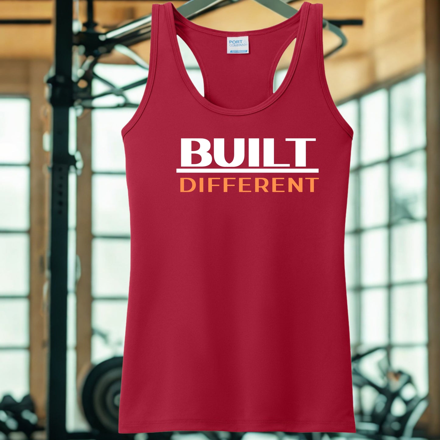 Built Different Women’s Tank Top – Motivation Gym Shirt, Fitness Workout Racerback, Athletic Polyester Tank