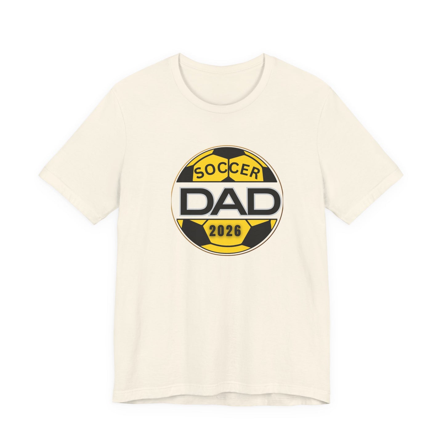 Soccer Dad 2026 T-Shirt — Yellow & Black Soccer Ball Dad Tee