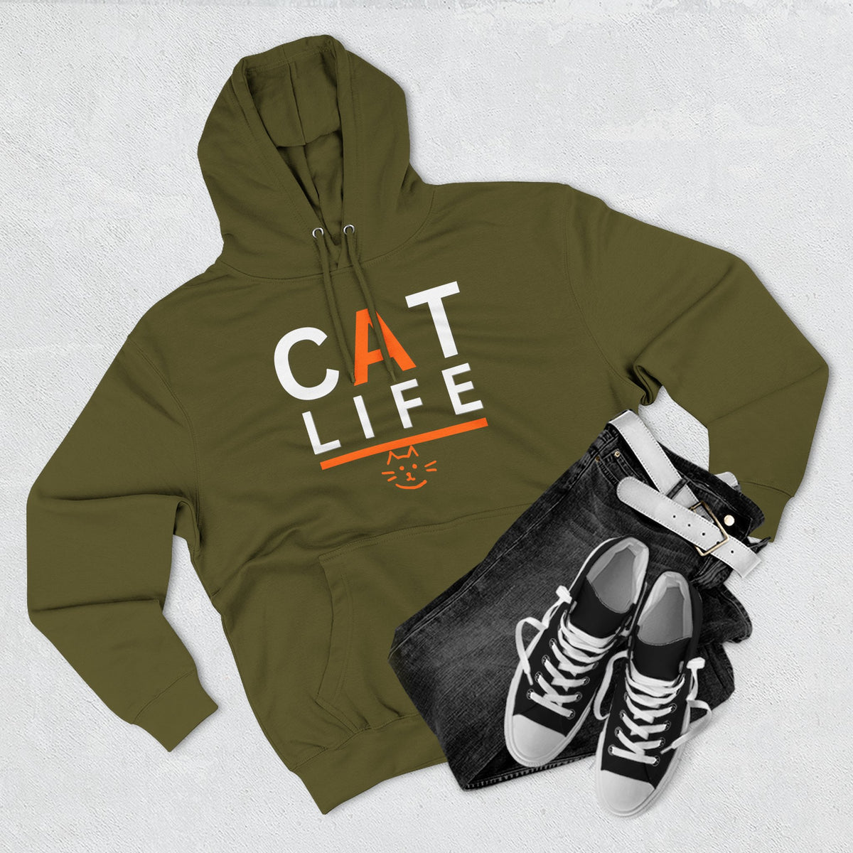 Cat Life Fleece Hoodie — Cozy Black "CAT LIFE" Pullover for Cat Lovers