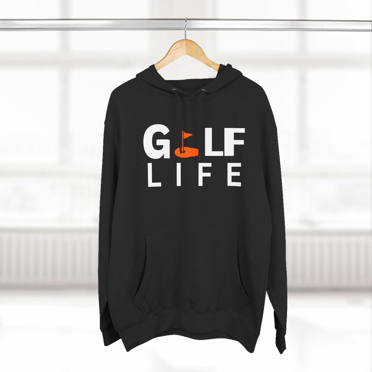 Golf Life Hoodie — Casual Golf Pullover with Orange Flag Putting Graphic