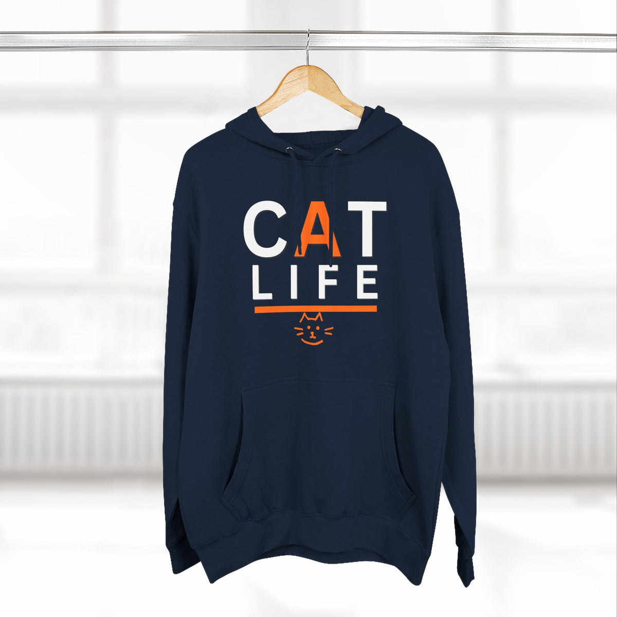Cat Life Fleece Hoodie — Cozy Black "CAT LIFE" Pullover for Cat Lovers