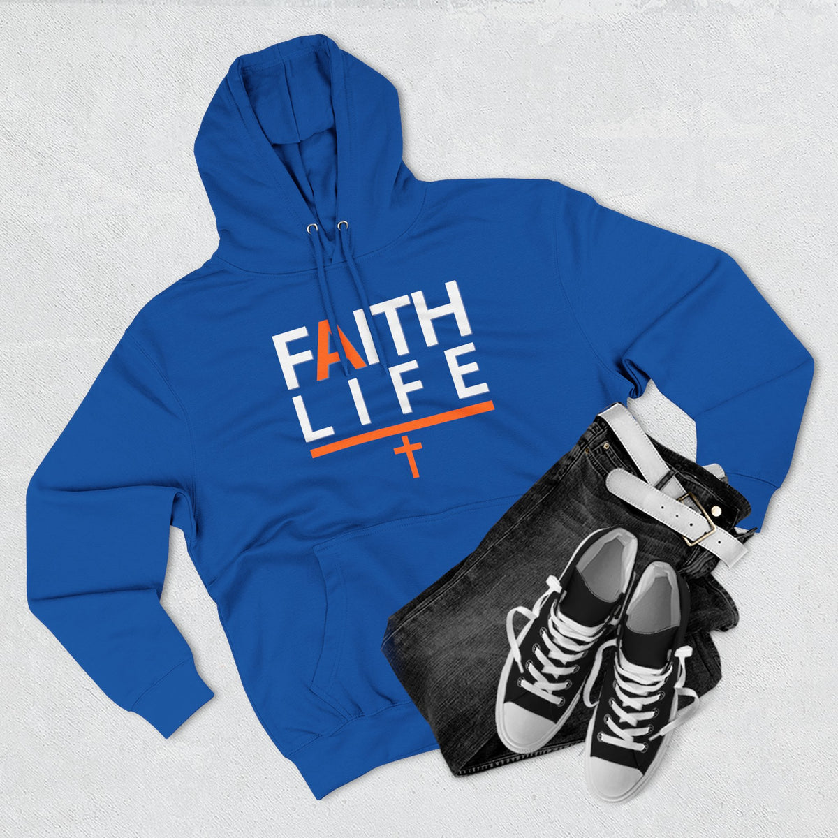Faith Life Hoodie — Christian Graphic Pullover with Cross