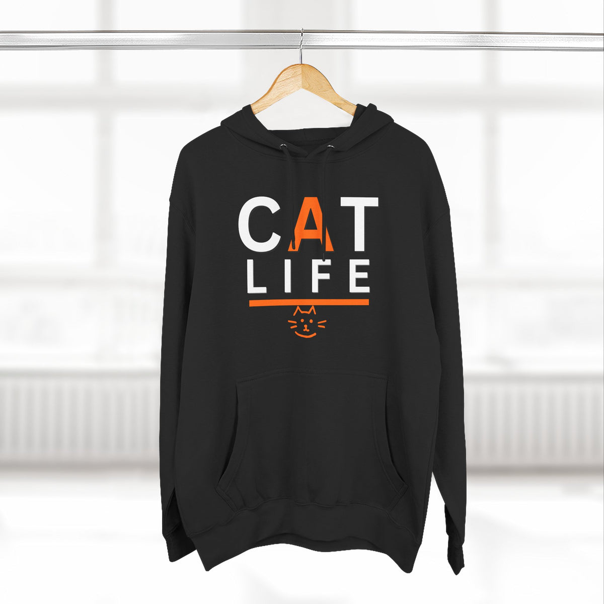Cat Life Fleece Hoodie — Cozy Black "CAT LIFE" Pullover for Cat Lovers
