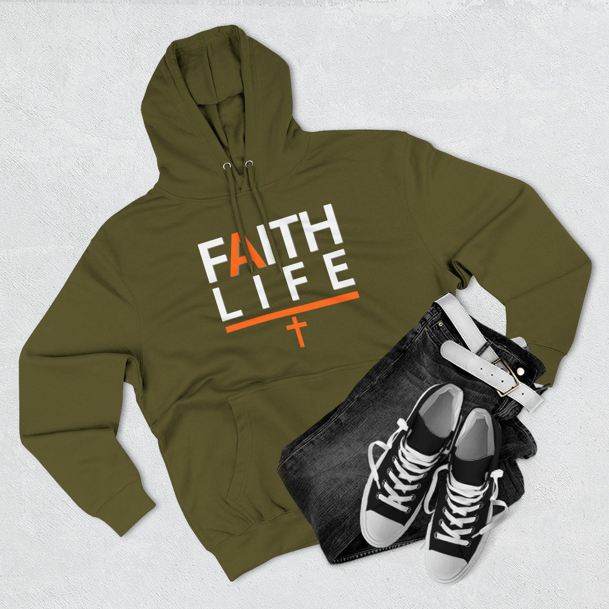 Faith Life Hoodie — Christian Graphic Pullover with Cross