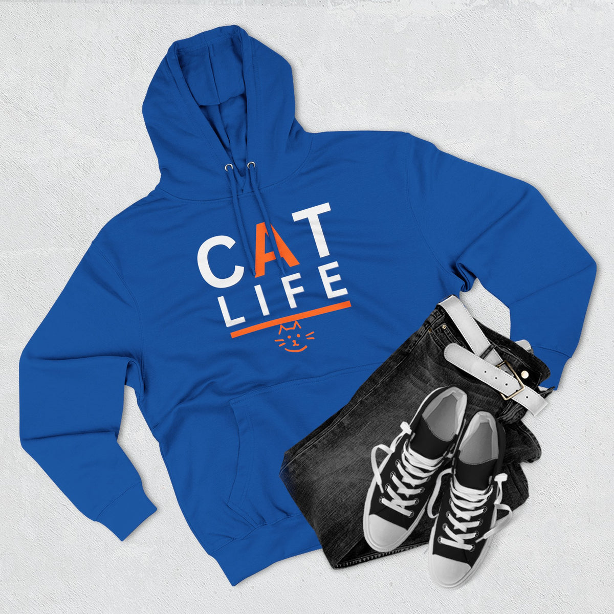 Cat Life Fleece Hoodie — Cozy Black "CAT LIFE" Pullover for Cat Lovers