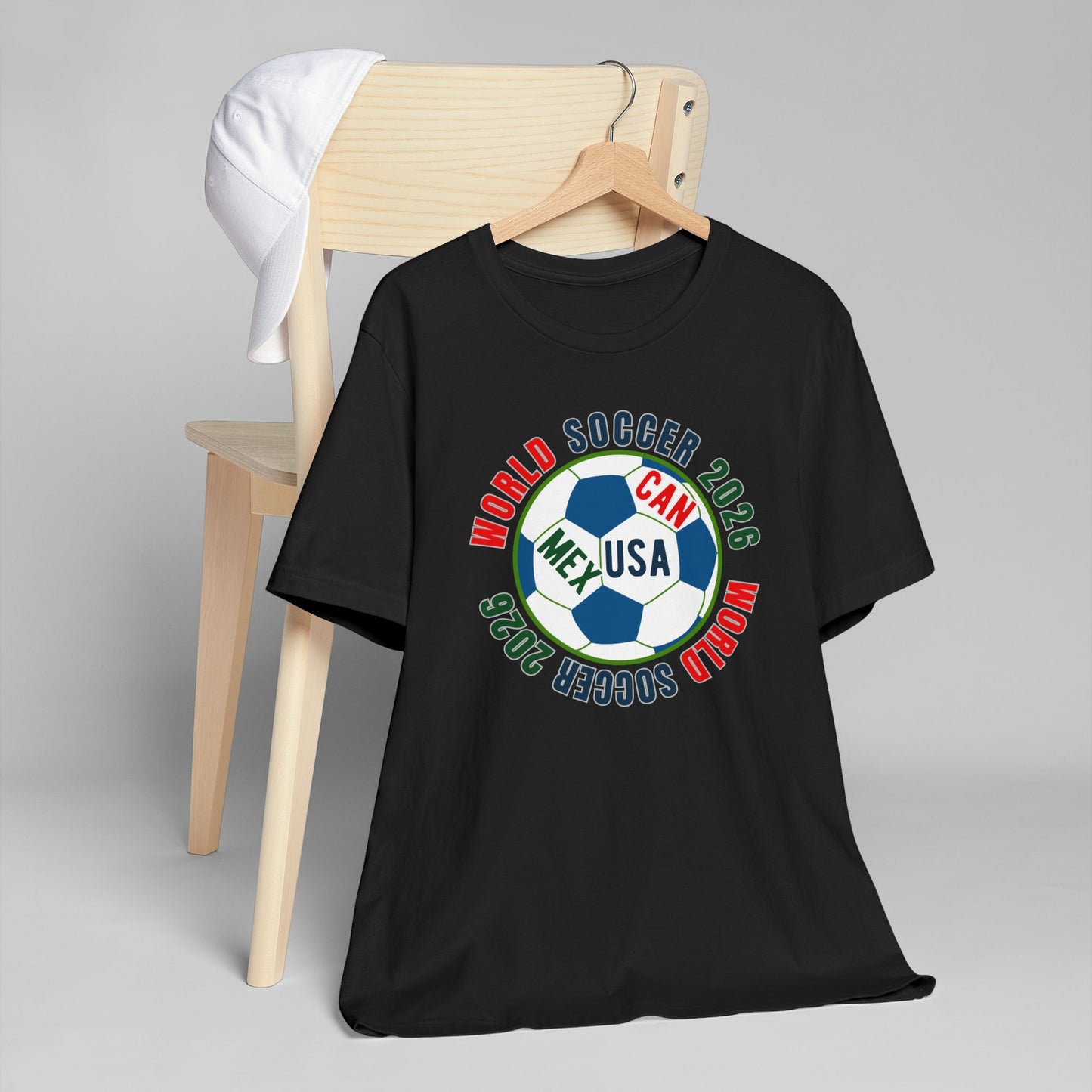 World Soccer 2026 Soccer Ball T-Shirt — USA MEX CAN Fan Tee