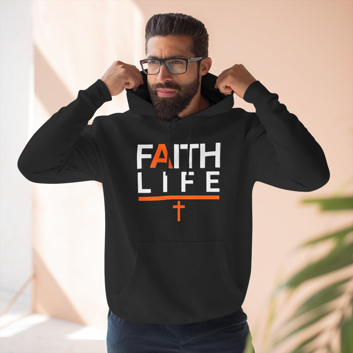 Faith Life Hoodie — Christian Graphic Pullover with Cross