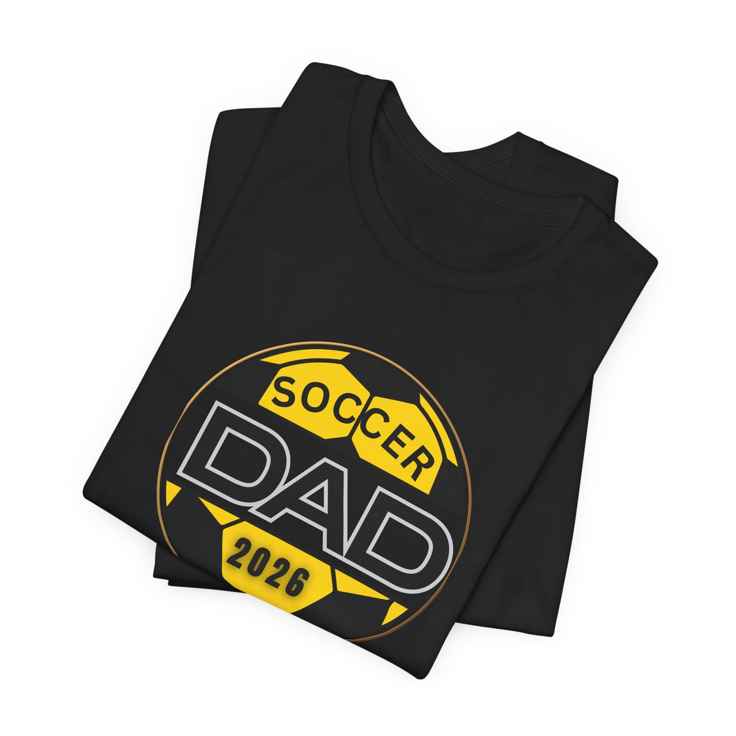 Soccer Dad 2026 T-Shirt — Yellow & Black Soccer Ball Dad Tee