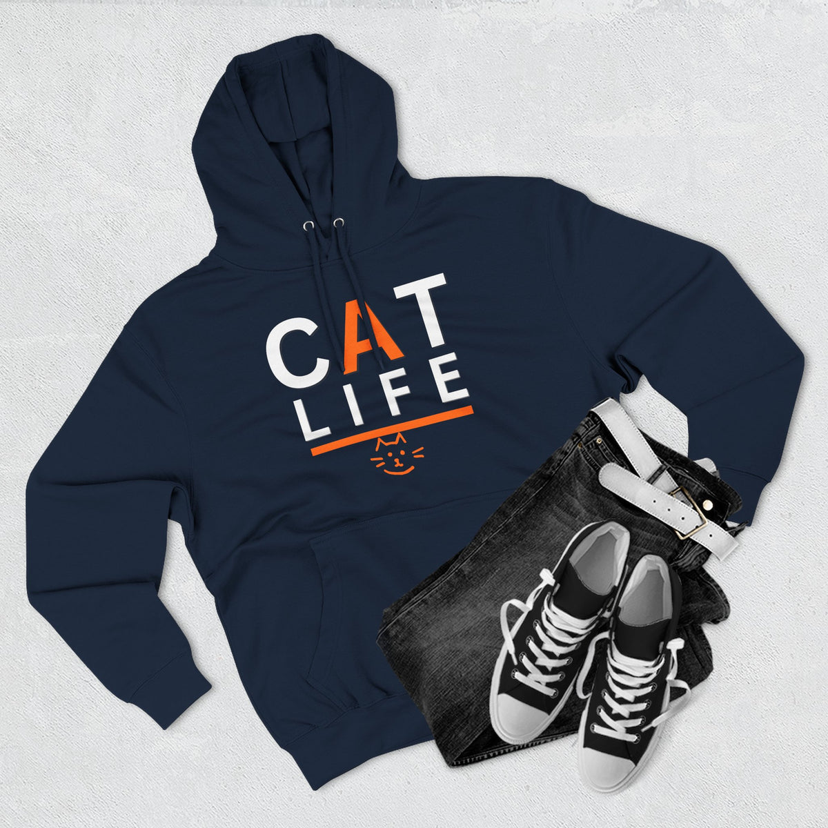 Cat Life Fleece Hoodie — Cozy Black "CAT LIFE" Pullover for Cat Lovers