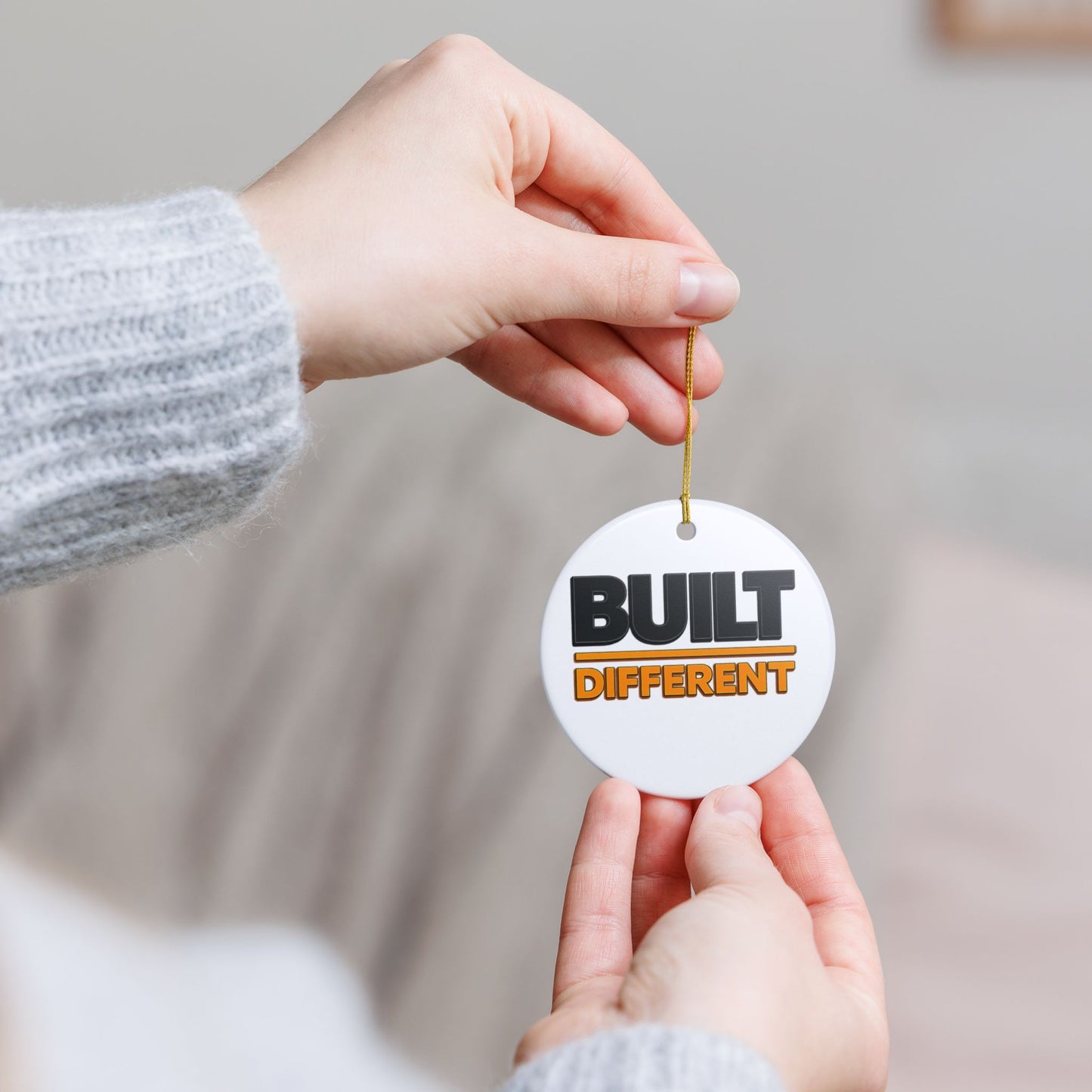 "Built Different" Ceramic Ornament — Motivational Holiday Decoration