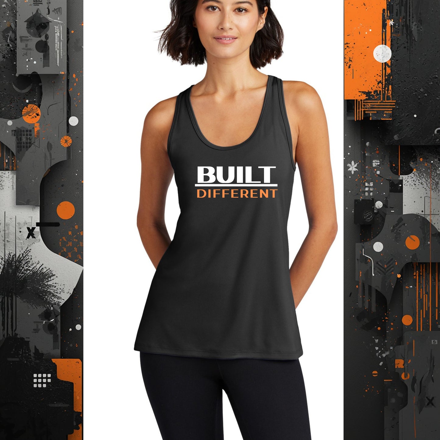 Built Different Women’s Tank Top – Motivation Gym Shirt, Fitness Workout Racerback, Athletic Polyester Tank
