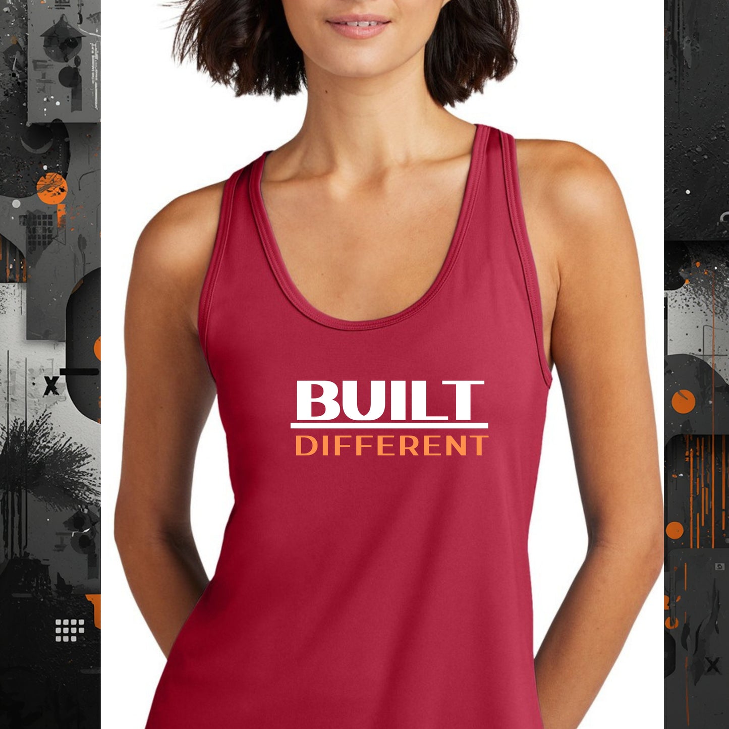 Built Different Women’s Tank Top – Motivation Gym Shirt, Fitness Workout Racerback, Athletic Polyester Tank