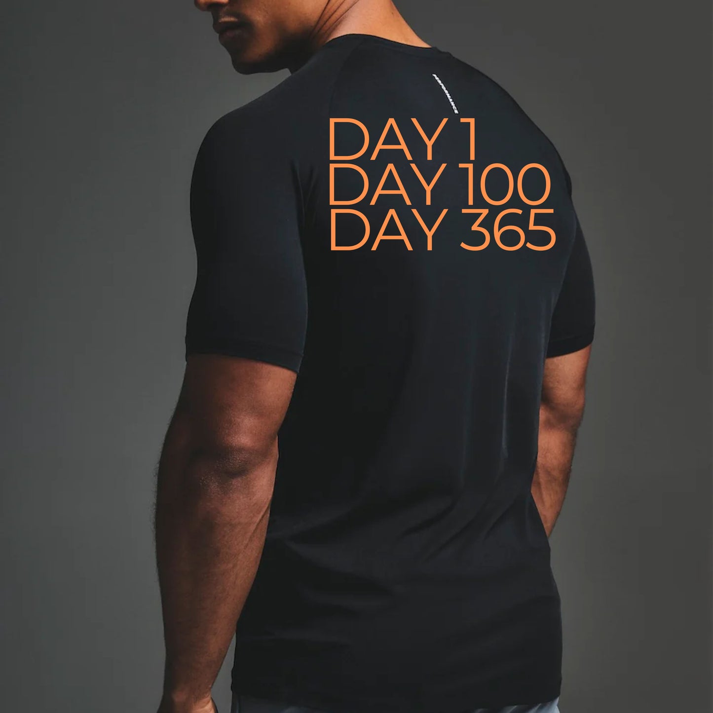 No Days Off T-Shirt — Motivational Fitness Tee (Front: NO DAYS OFF, Back: DAY 1 • DAY 100 • DAY 365)