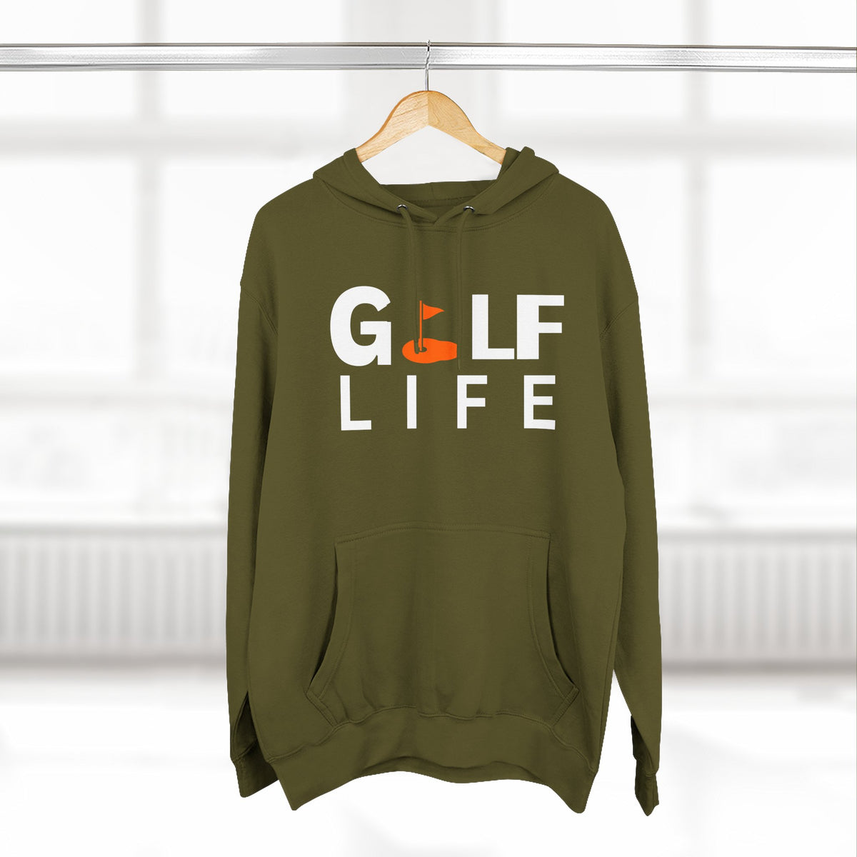 Golf Life Hoodie — Casual Golf Pullover with Orange Flag Putting Graphic