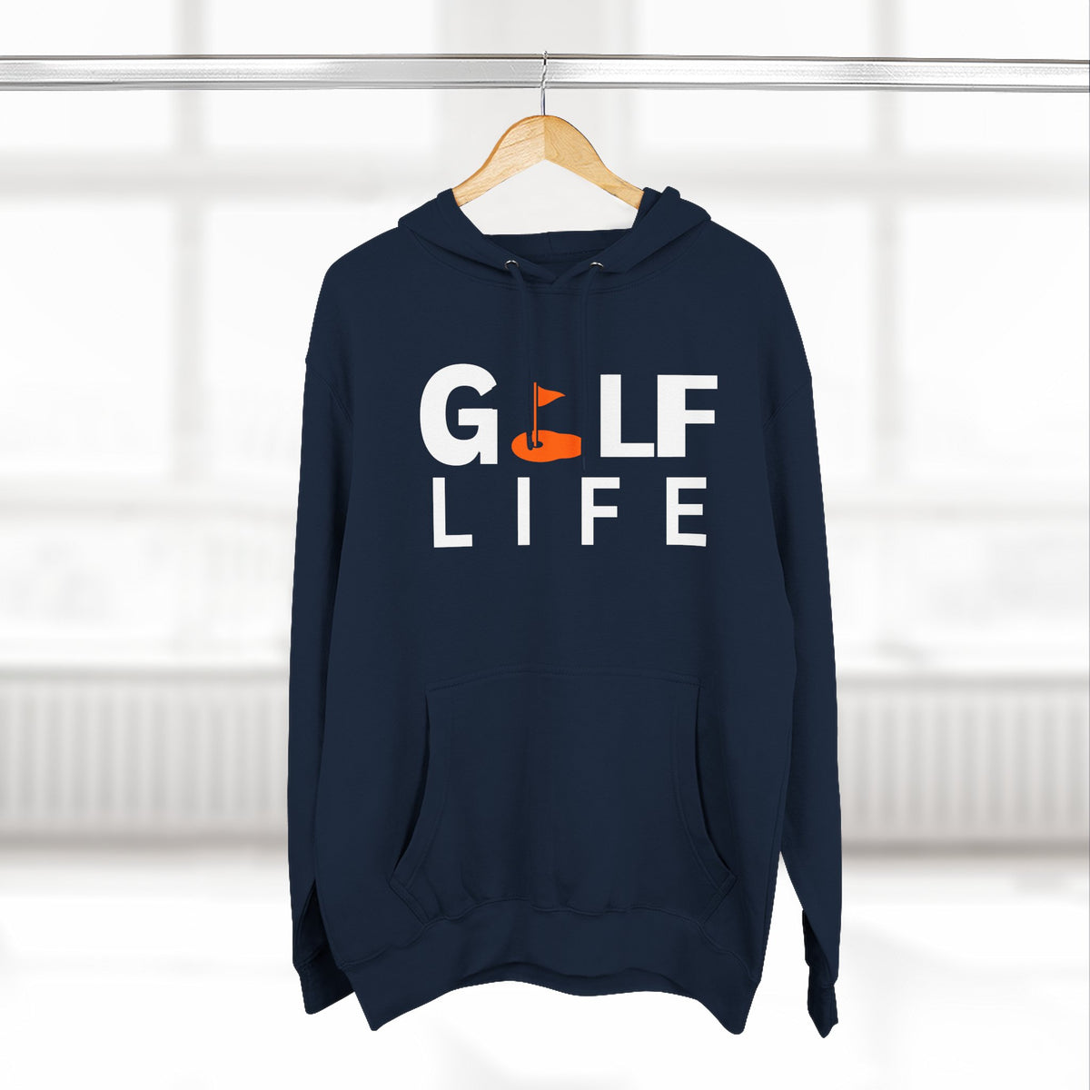 Golf Life Hoodie — Casual Golf Pullover with Orange Flag Putting Graphic