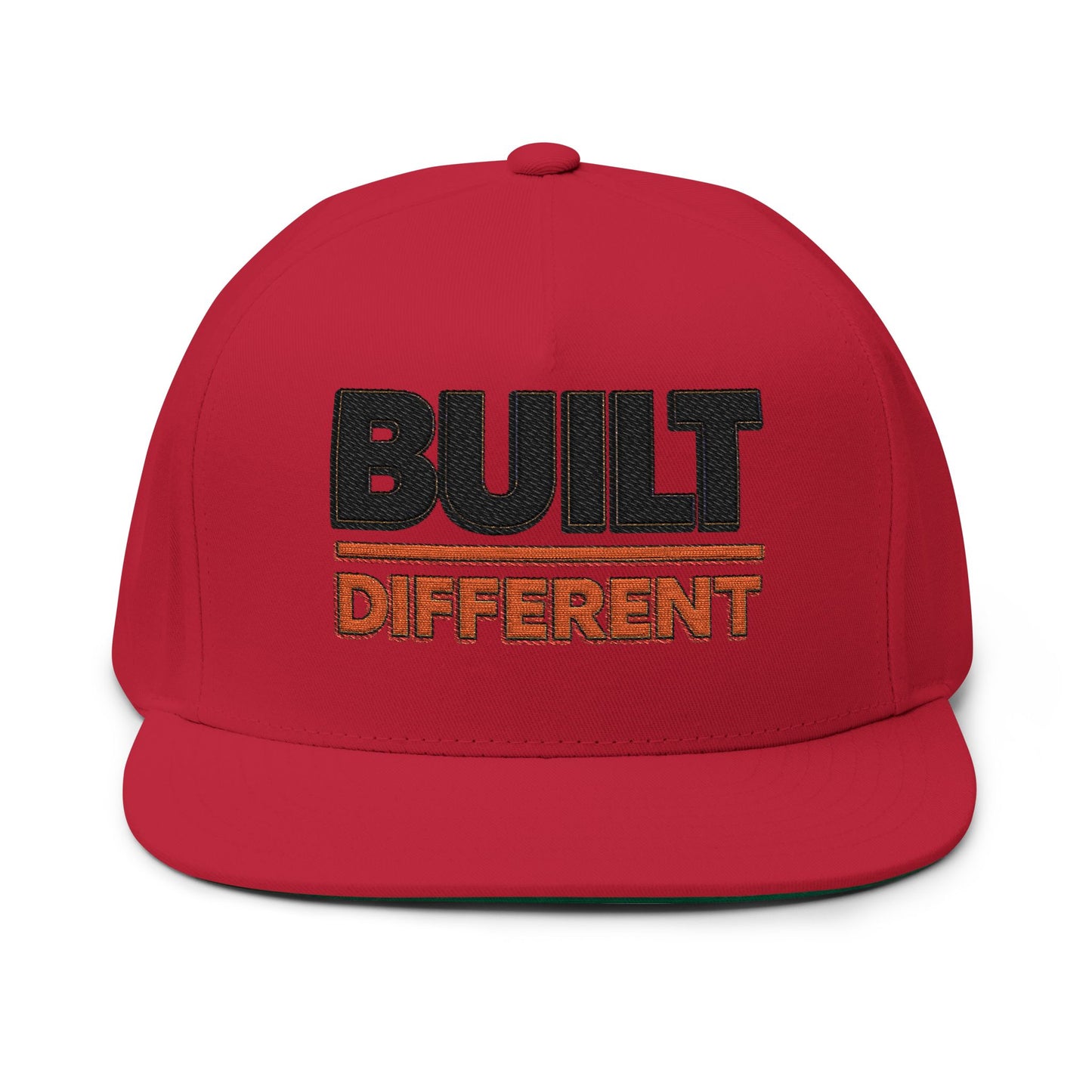 Built Different Embroidered Flat Bill Cap — Bold Snapback Hat