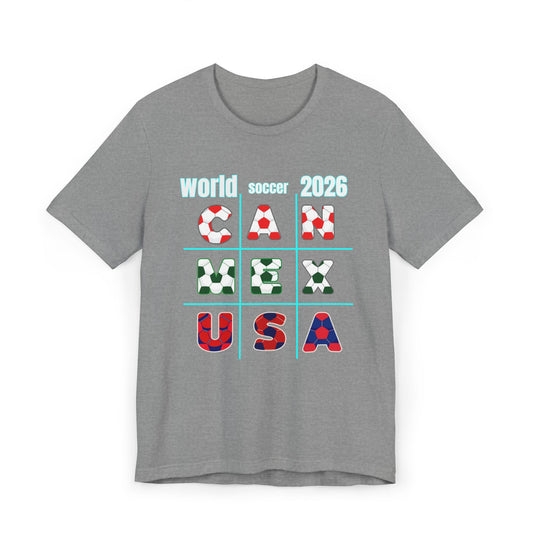 World Soccer 2026 Soccer Ball T-Shirt — USA MEX CAN Fan Tee