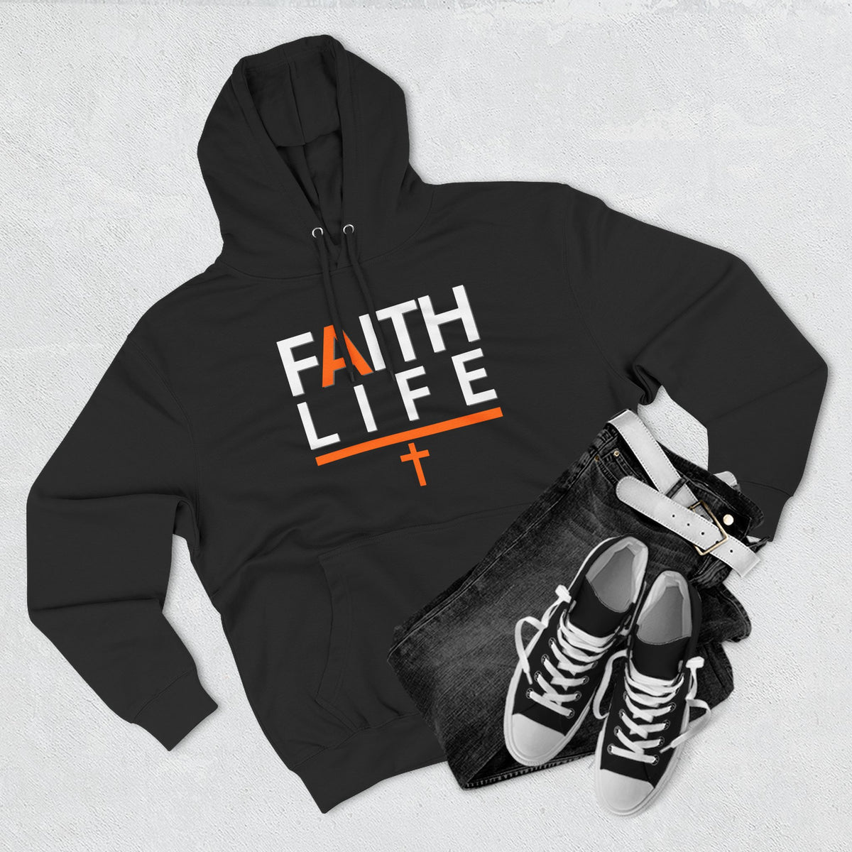 Faith Life Hoodie — Christian Graphic Pullover with Cross