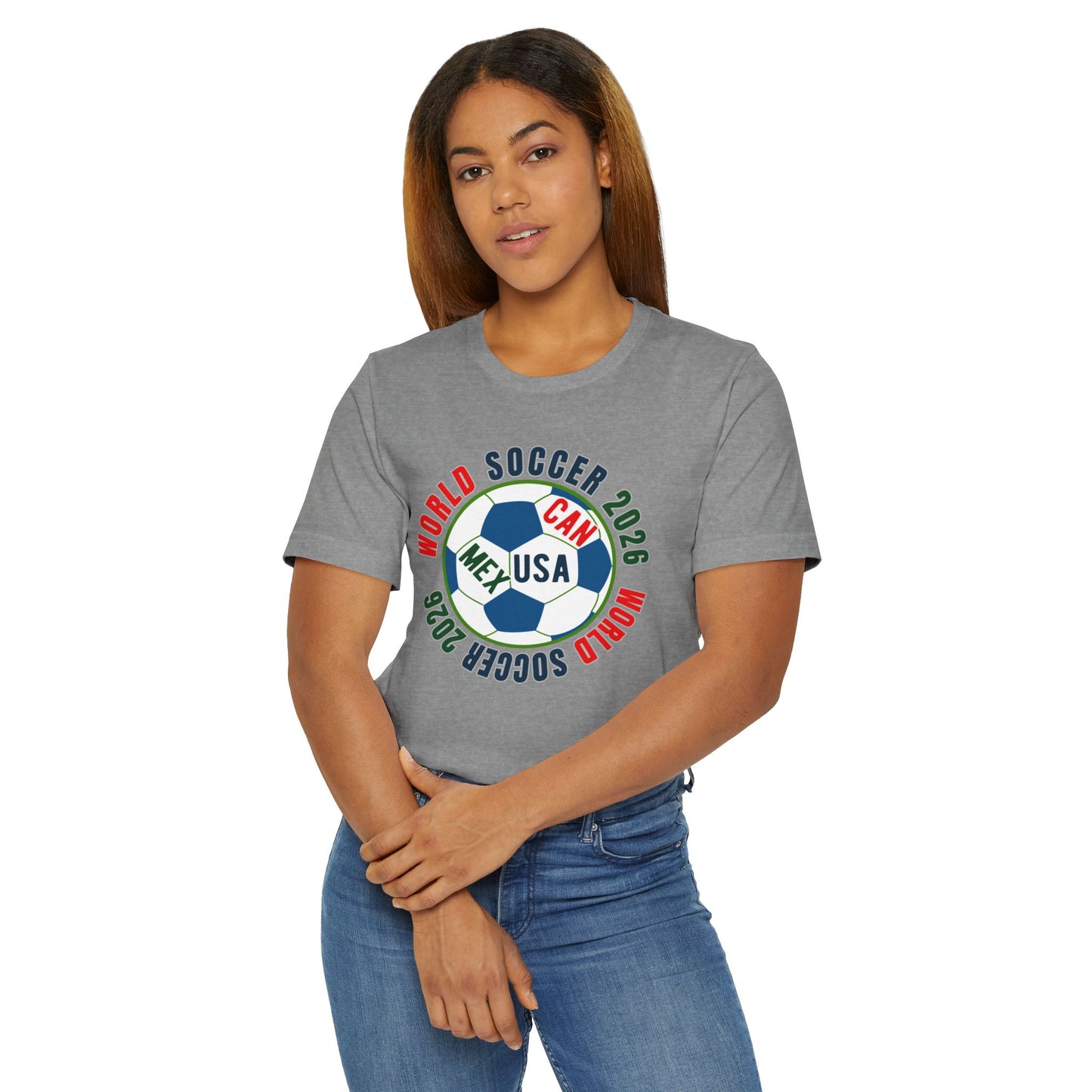 World Soccer 2026 Soccer Ball T-Shirt — USA MEX CAN Fan Tee
