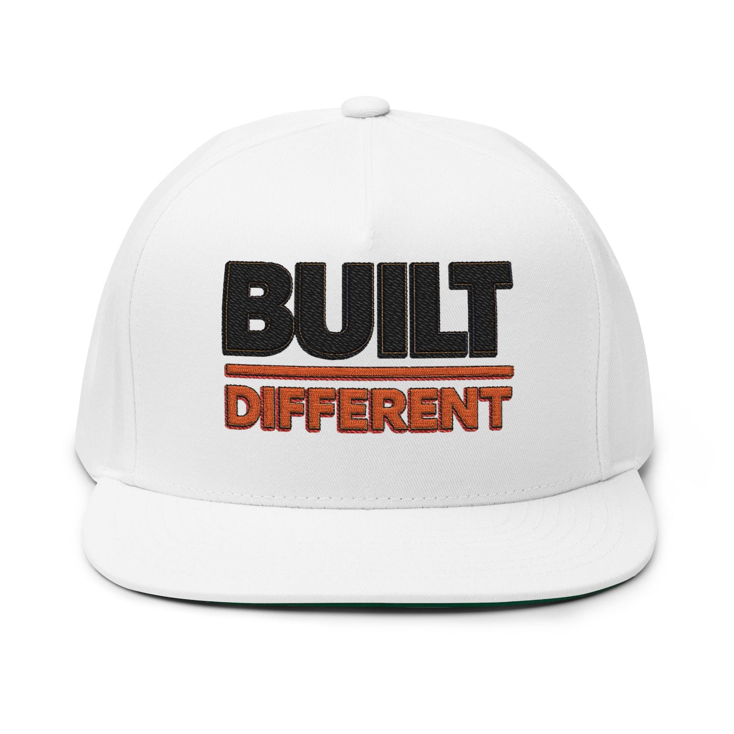 Built Different Embroidered Flat Bill Cap — Bold Snapback Hat