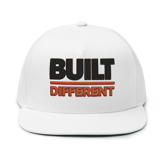 Built Different Embroidered Flat Bill Cap — Bold Snapback Hat