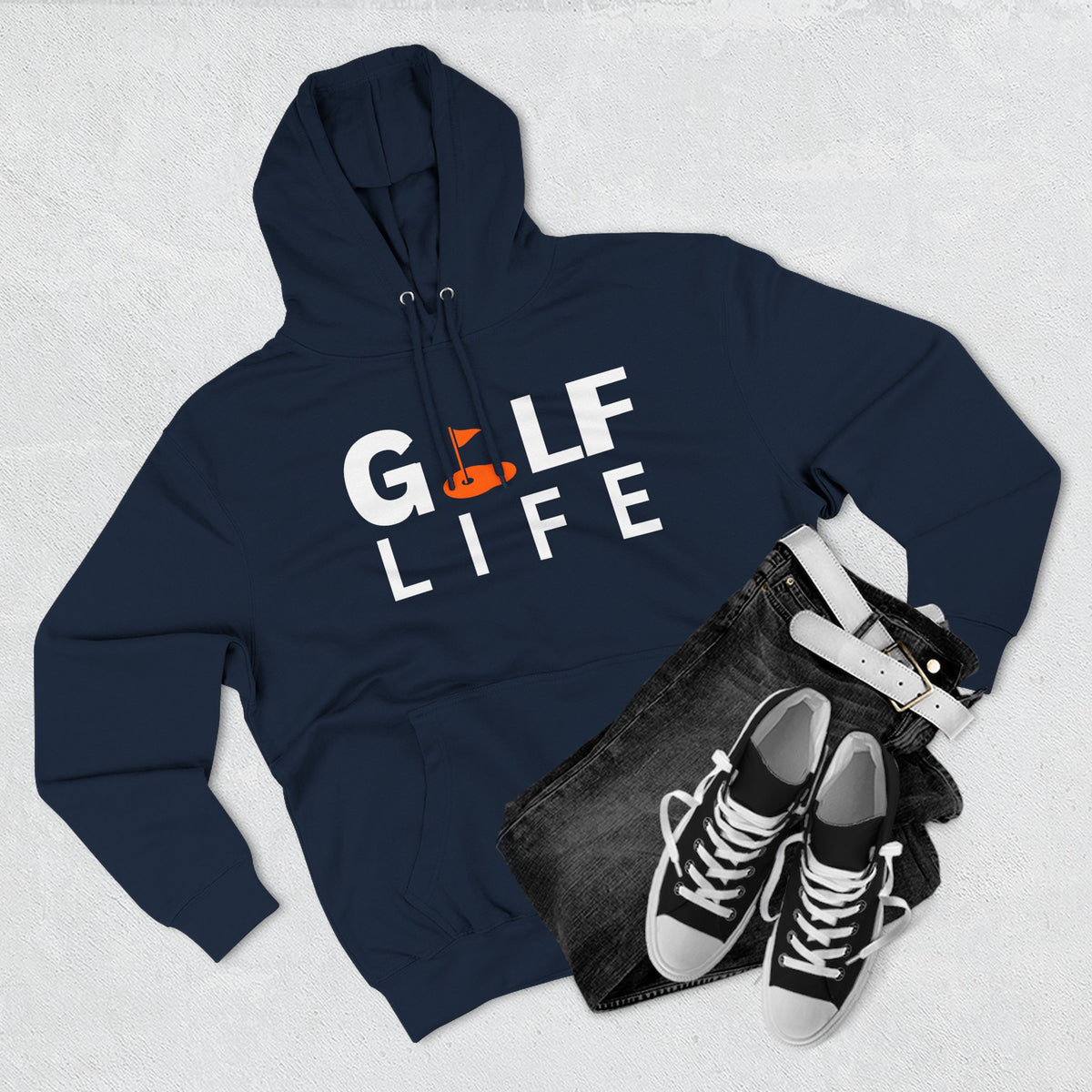 Golf Life Hoodie — Casual Golf Pullover with Orange Flag Putting Graphic