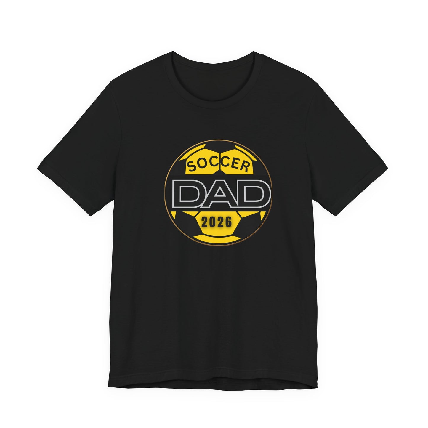 Soccer Dad 2026 T-Shirt — Yellow & Black Soccer Ball Dad Tee