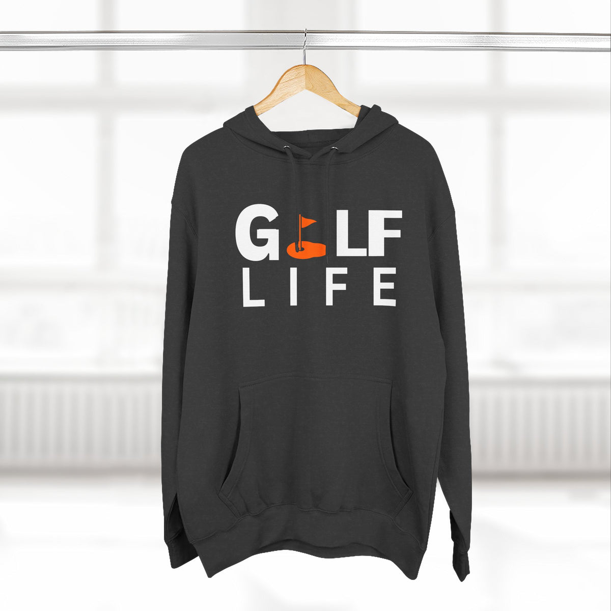 Golf Life Hoodie — Casual Golf Pullover with Orange Flag Putting Graphic