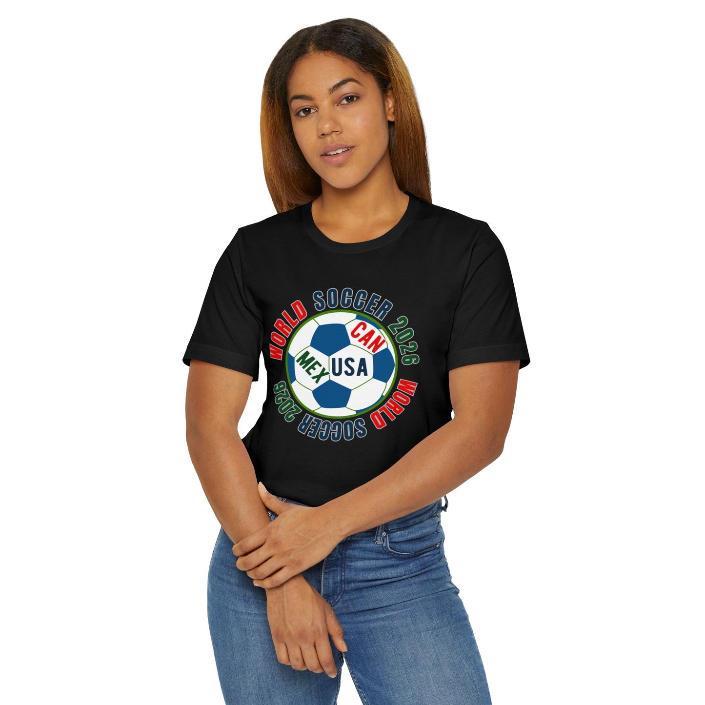 World Soccer 2026 Soccer Ball T-Shirt — USA MEX CAN Fan Tee