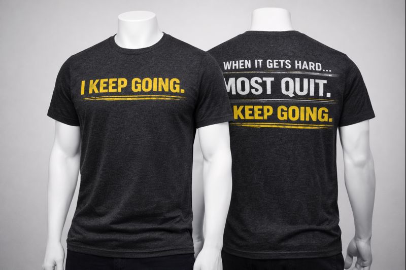Motivational Tee — "When It Gets Hard… Most Quit. I Keep Going."