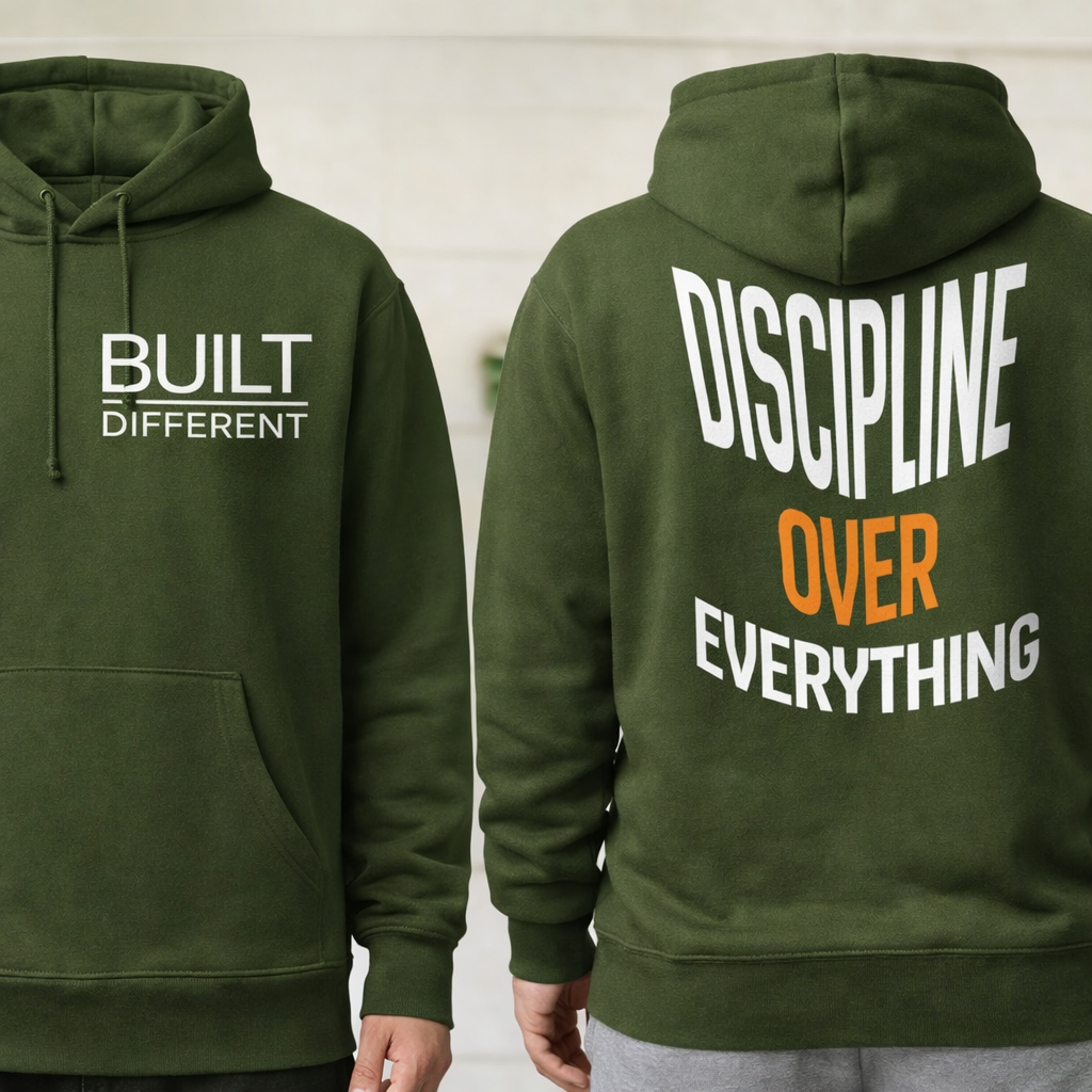 Built Different Hoodie – Discipline Over Everything Gym Hoodie, Motivational Fitness Pullover