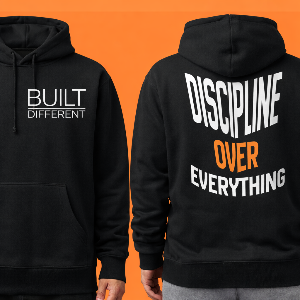 Built Different Hoodie – Discipline Over Everything Gym Hoodie, Motivational Fitness Pullover