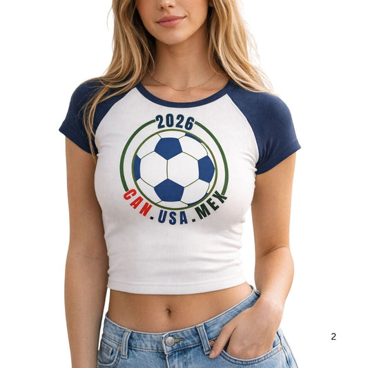 2026 North American Soccer Baby Tee – CAN USA MEX Women’s Cropped Raglan Shirt | Soccer Fan Crop Top